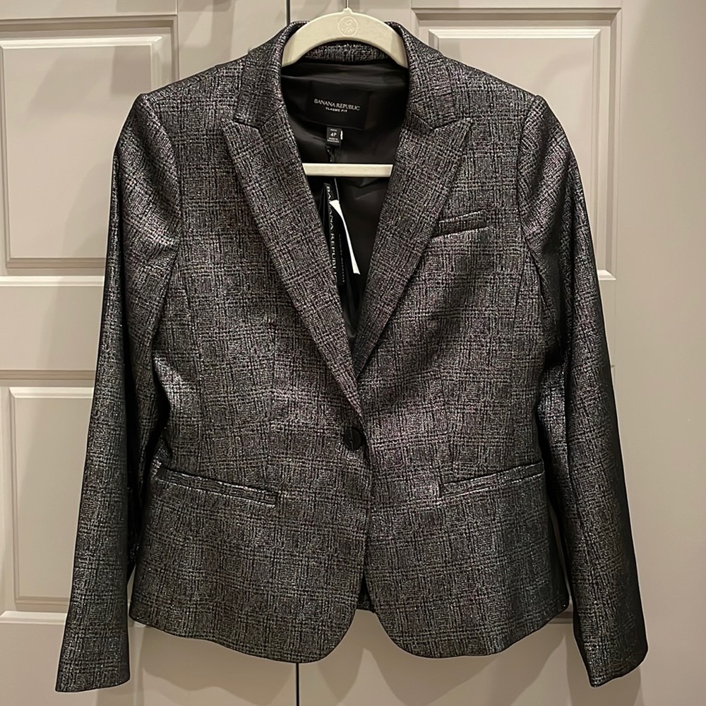 Banana Republic petite plaid blazer - black/silver